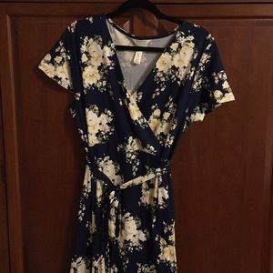 Navy Blue Maternity Dress with Floral Design